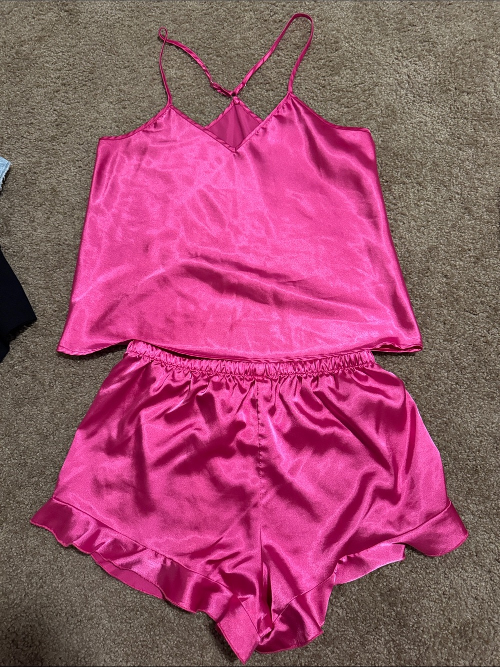 Amazon Satin Cami & Ruffle Shorts Sleep Set - Bright Pink